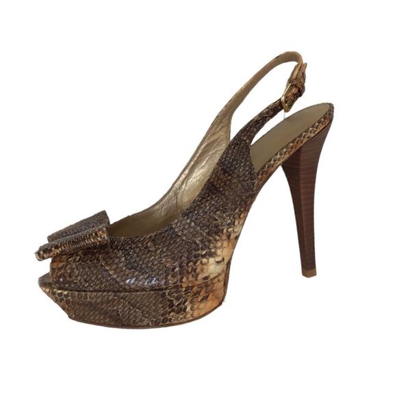 Stuart Weitzman Snakeskin Platform Peep-toe Heels Shoes - Picture 1 of 8